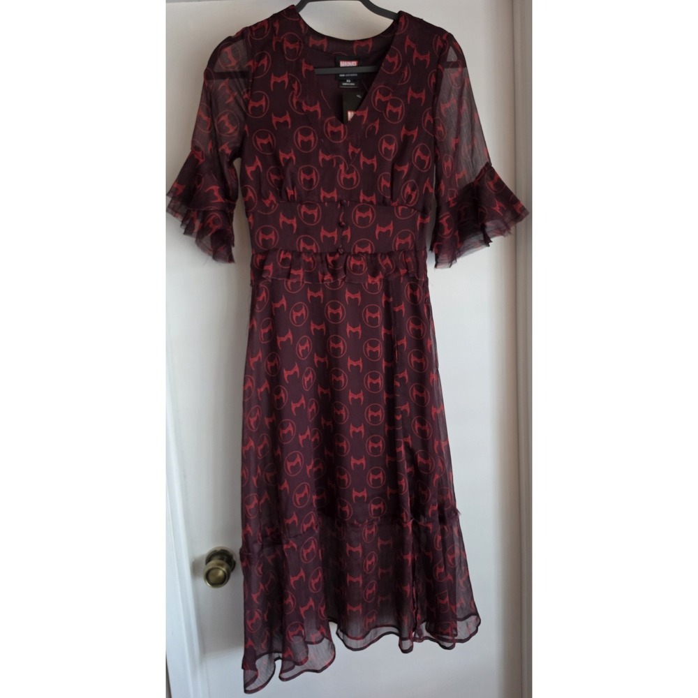 NWT Marvel Her Universe Wanda Vision Midi Dress XS Maroon V-Neck 3/4 Sleeve
